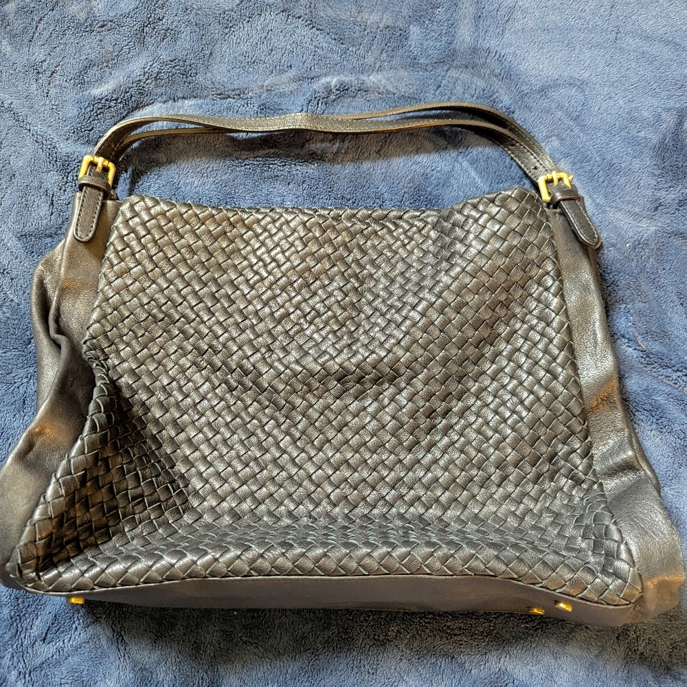 EUC Garnet Hill Buttery Soft Black Leather Woven Purse
